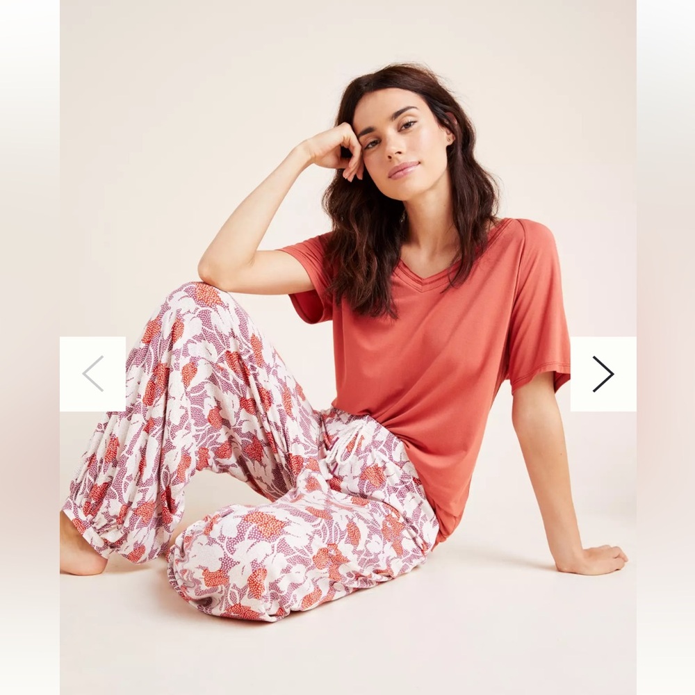 Anthropologie Floral Track Pants in Pink and White